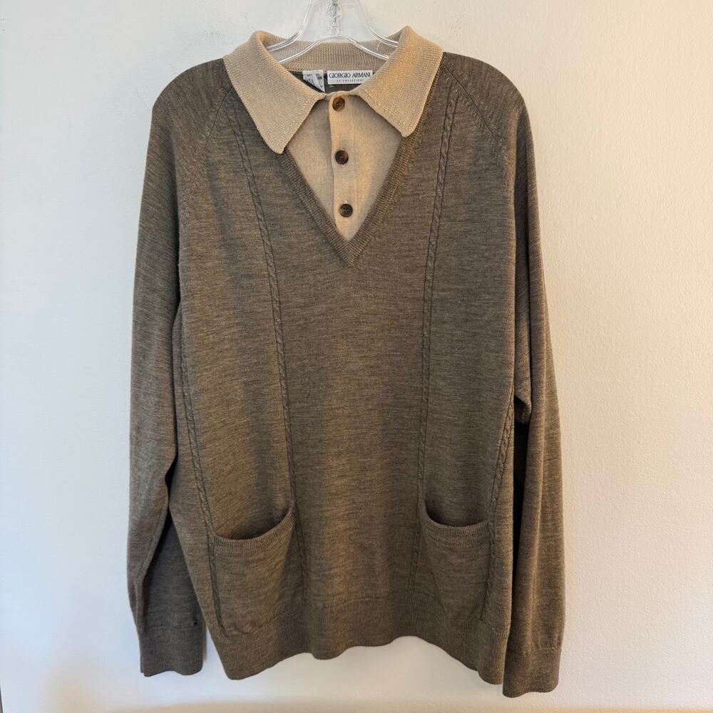 Vintage 90s Giorgio Armani Le Collezioni 100% Wool Layered Sweater S Grandpacore